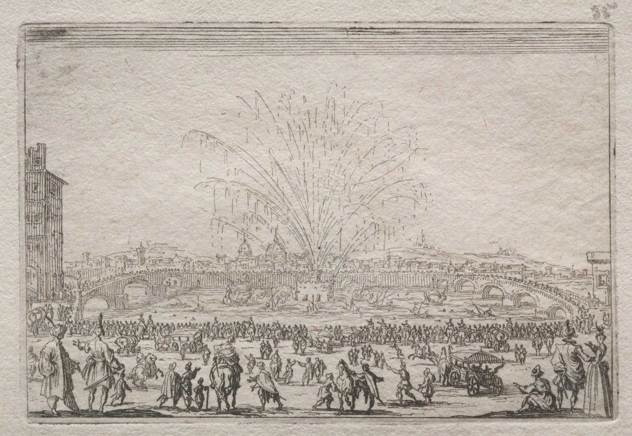 Fyrværkeri på Arno af Jacques Callot