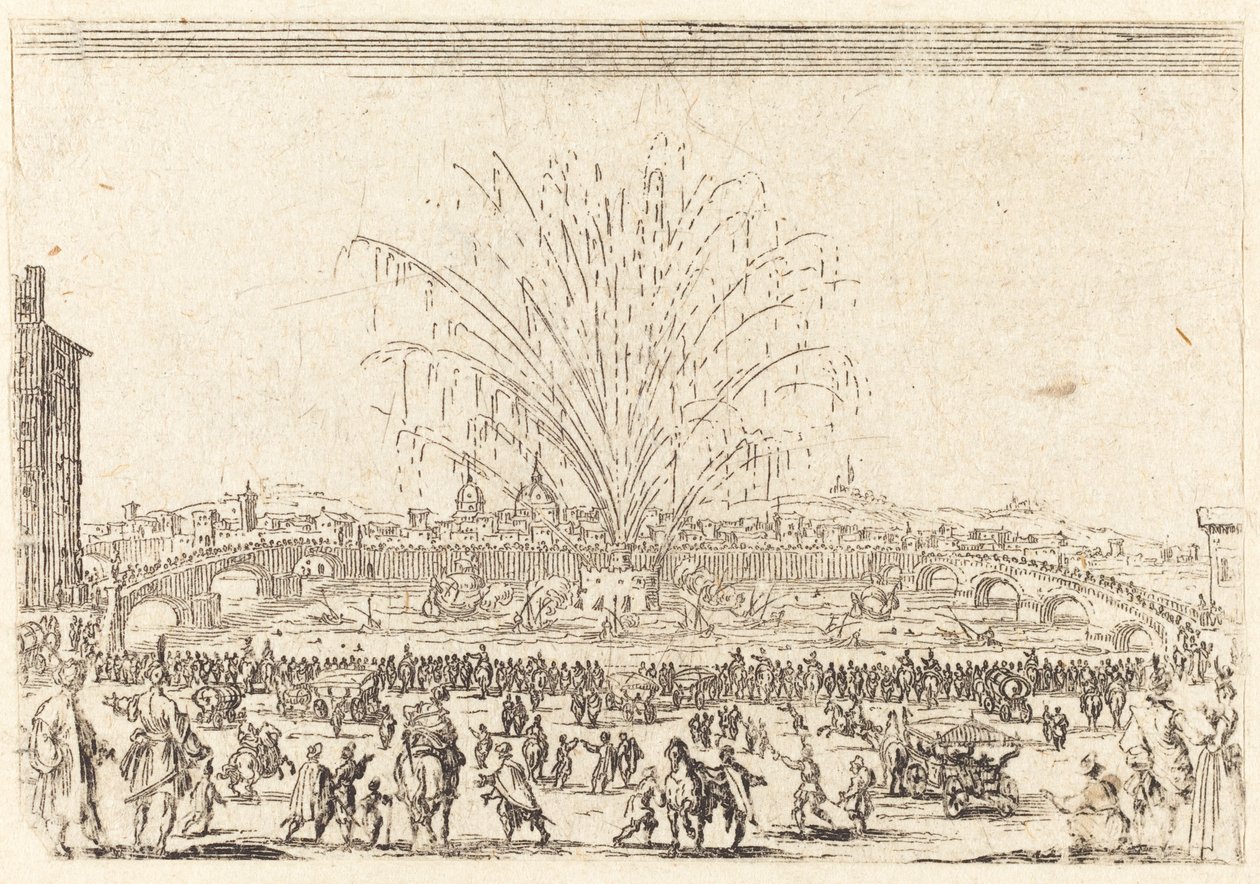 Fyrværkeri på Arno, Firenze af Jacques Callot