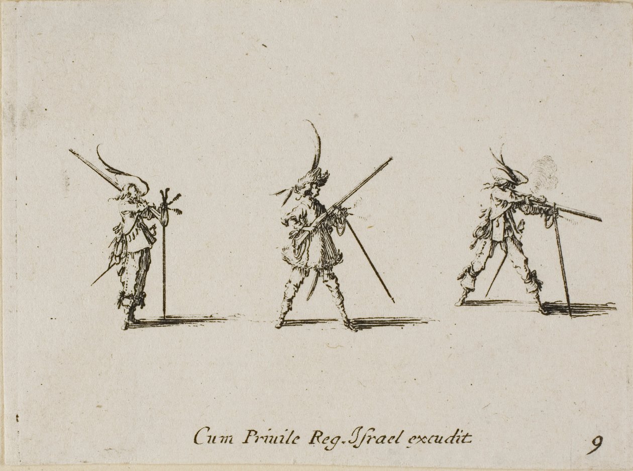 Firing the Musket, plade ni fra The Military Exercises af Jacques Callot