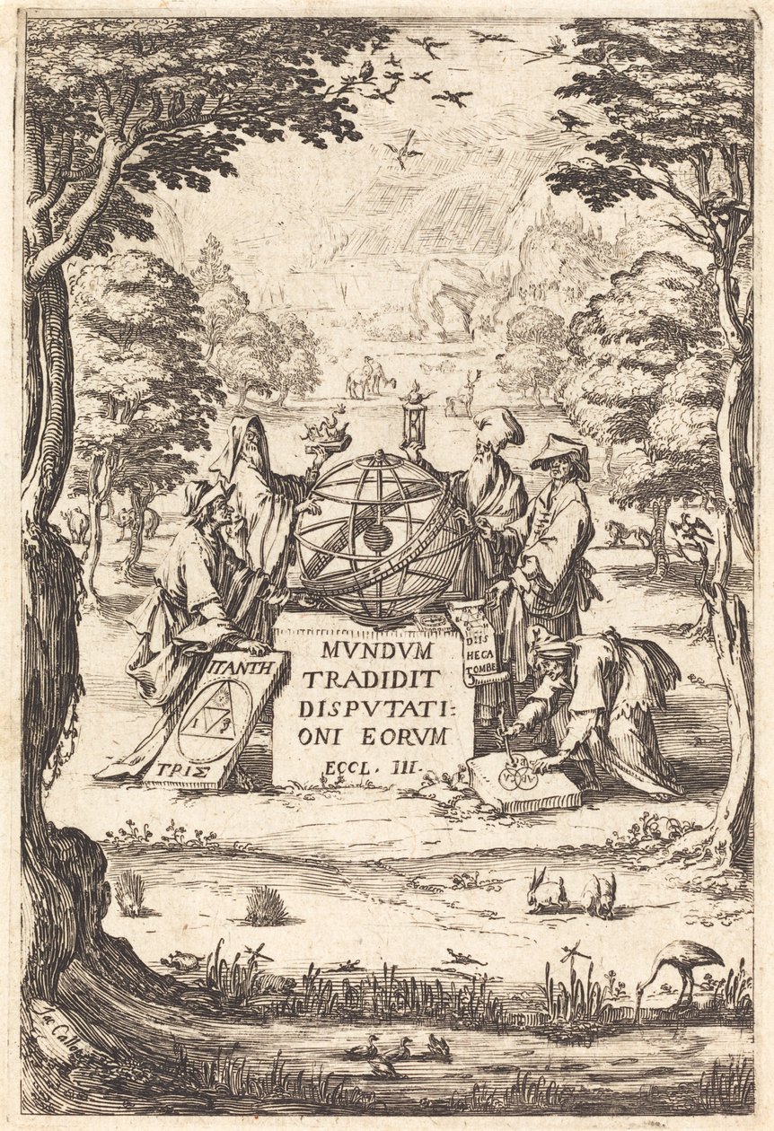 Frontispice for the Sacred Cosmologia (Titel med astrologer) af Jacques Callot