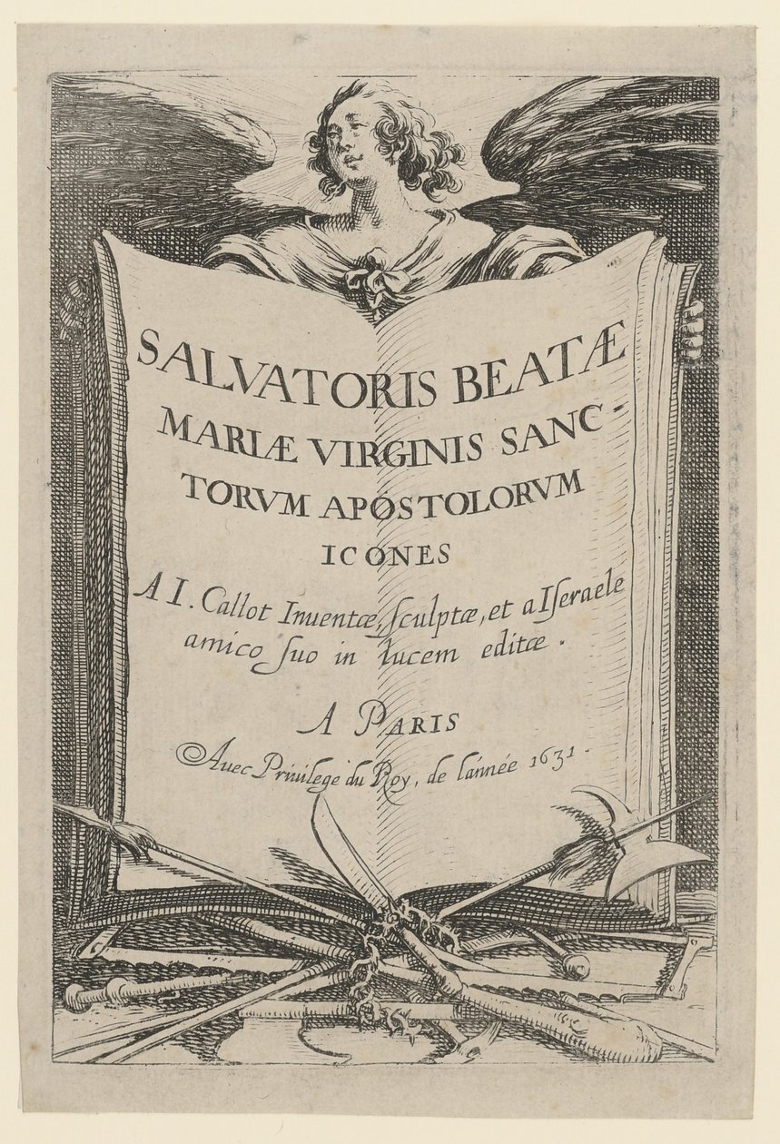 Frontispice, blad 1 i serien »Jesus, de tolv apostle og Maria« af Jacques Callot