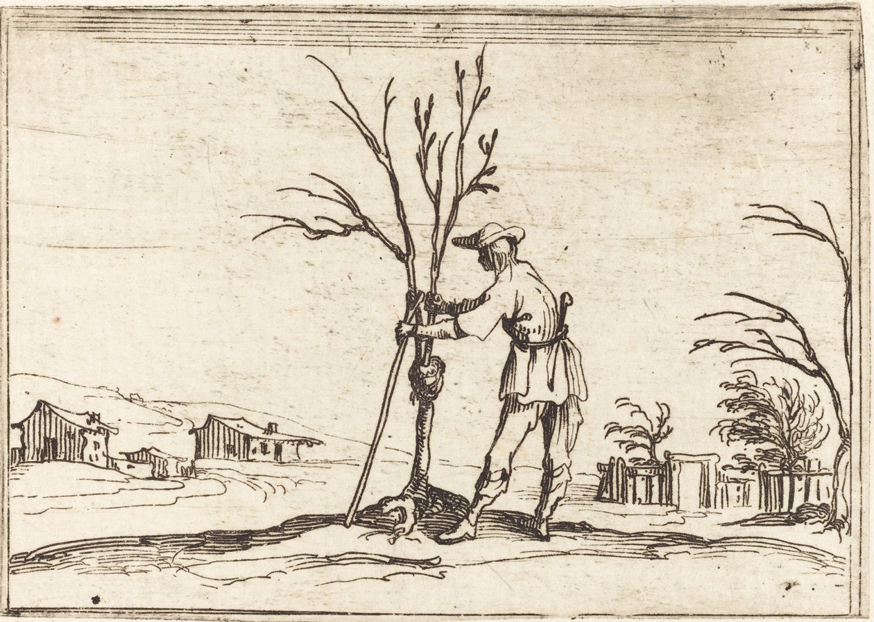 Gartner beskærer et træ af Jacques Callot