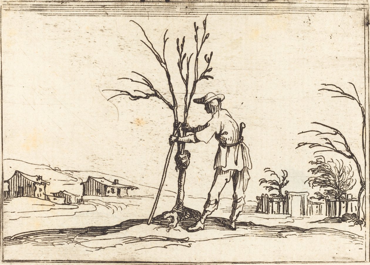 Gartner beskærer et træ af Jacques Callot