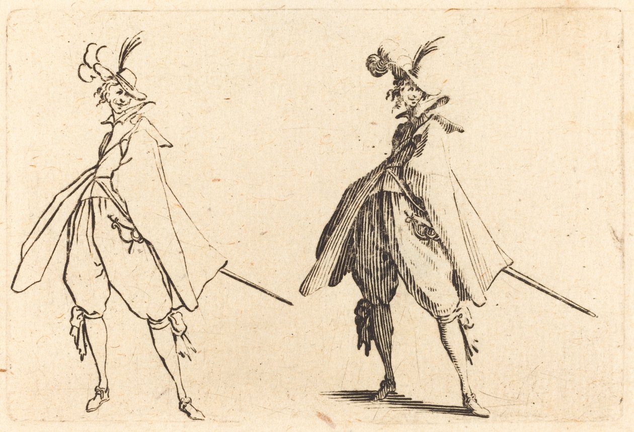Herre i stor kappe, set forfra af Jacques Callot