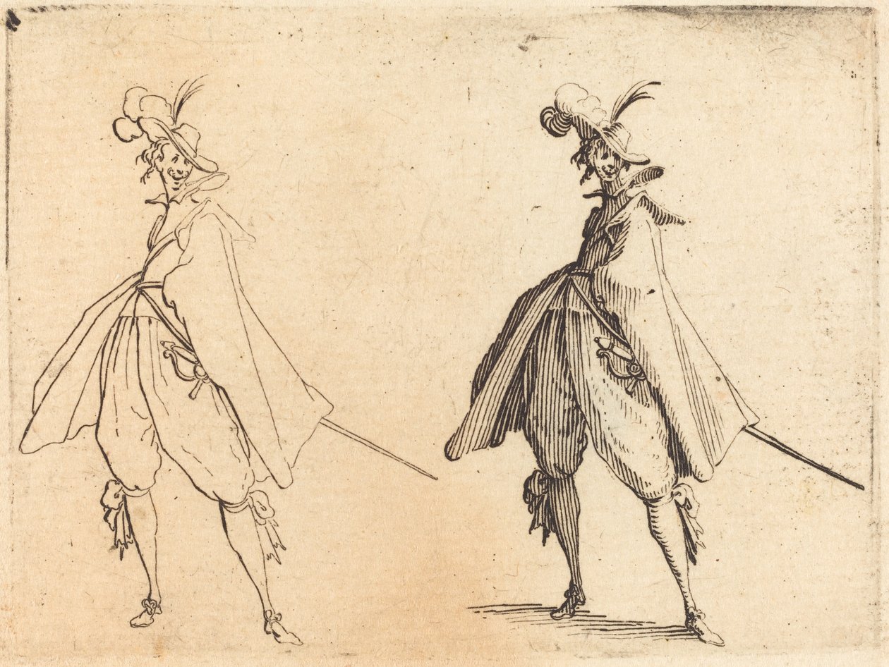 Herre i stor kappe, set forfra af Jacques Callot