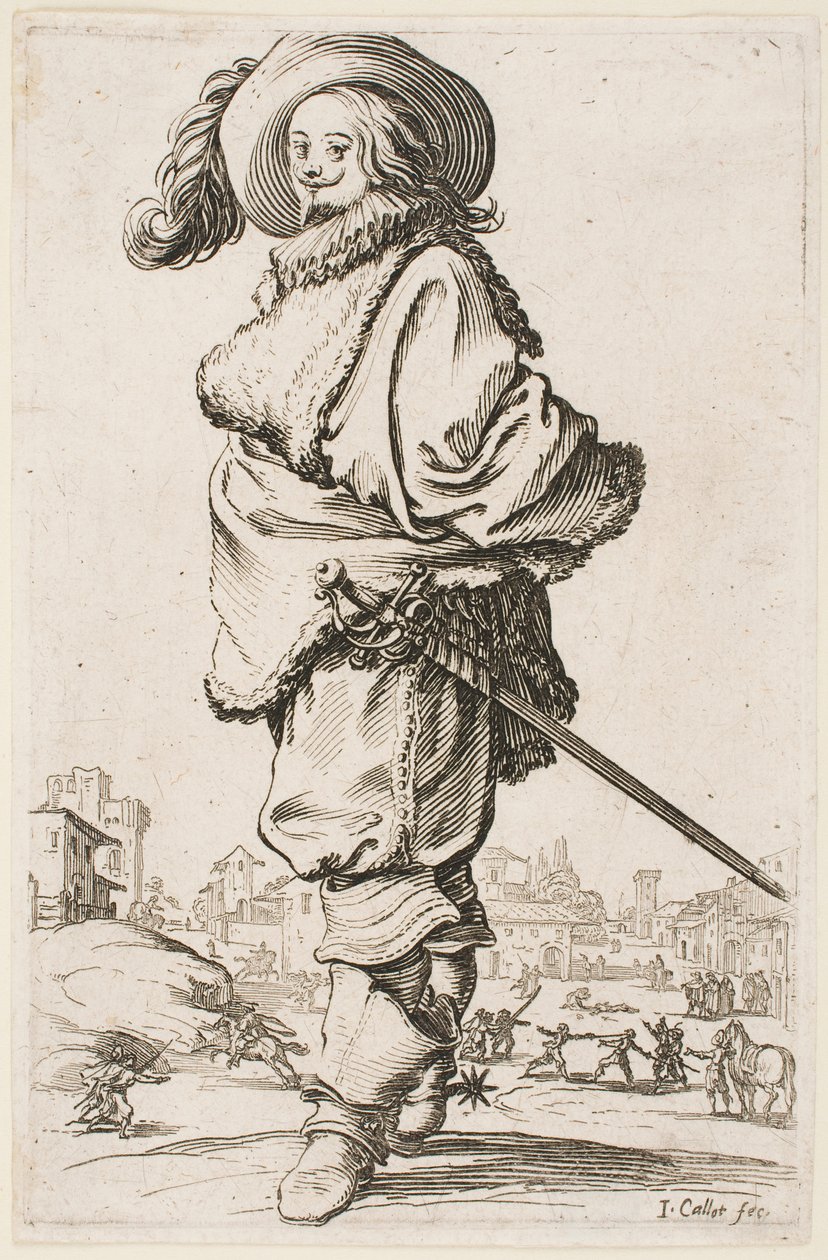 Gentleman in a Fur-Trimmed Cloak, fra serien "The Nobility of Lorraine" af Jacques Callot