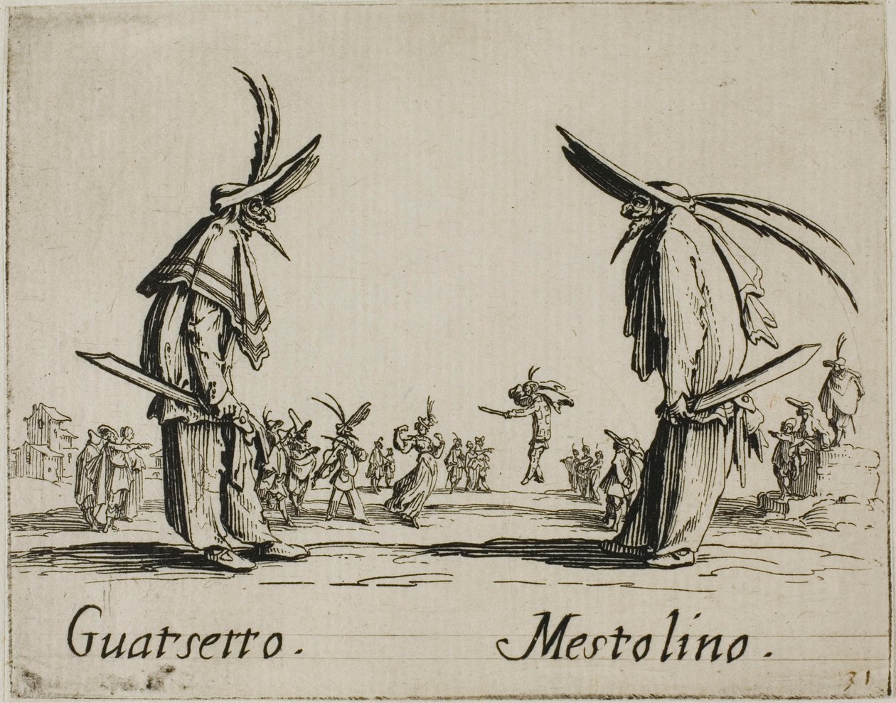 Guatsetto - Mestolino, plade 5 fra Balli di Sfessania af Jacques Callot