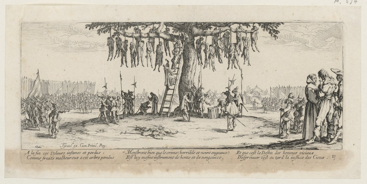 Udstilling, ark 11 i serien »Krigens gråtoner« af Jacques Callot