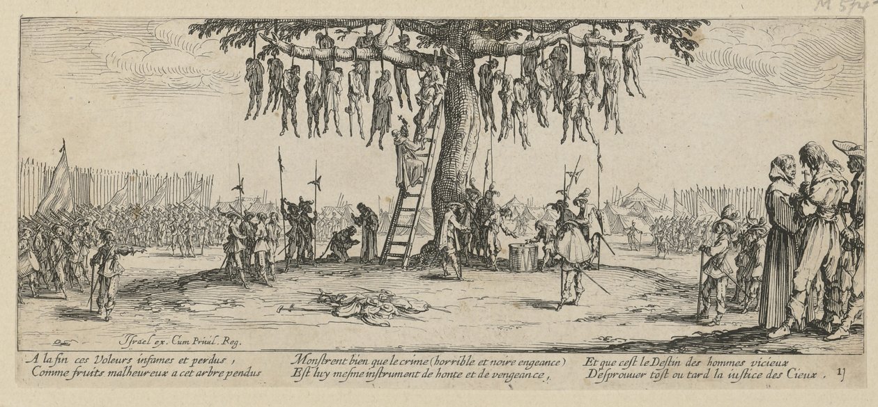 Udstilling, ark 11 i serien »Krigens gråtoner« af Jacques Callot