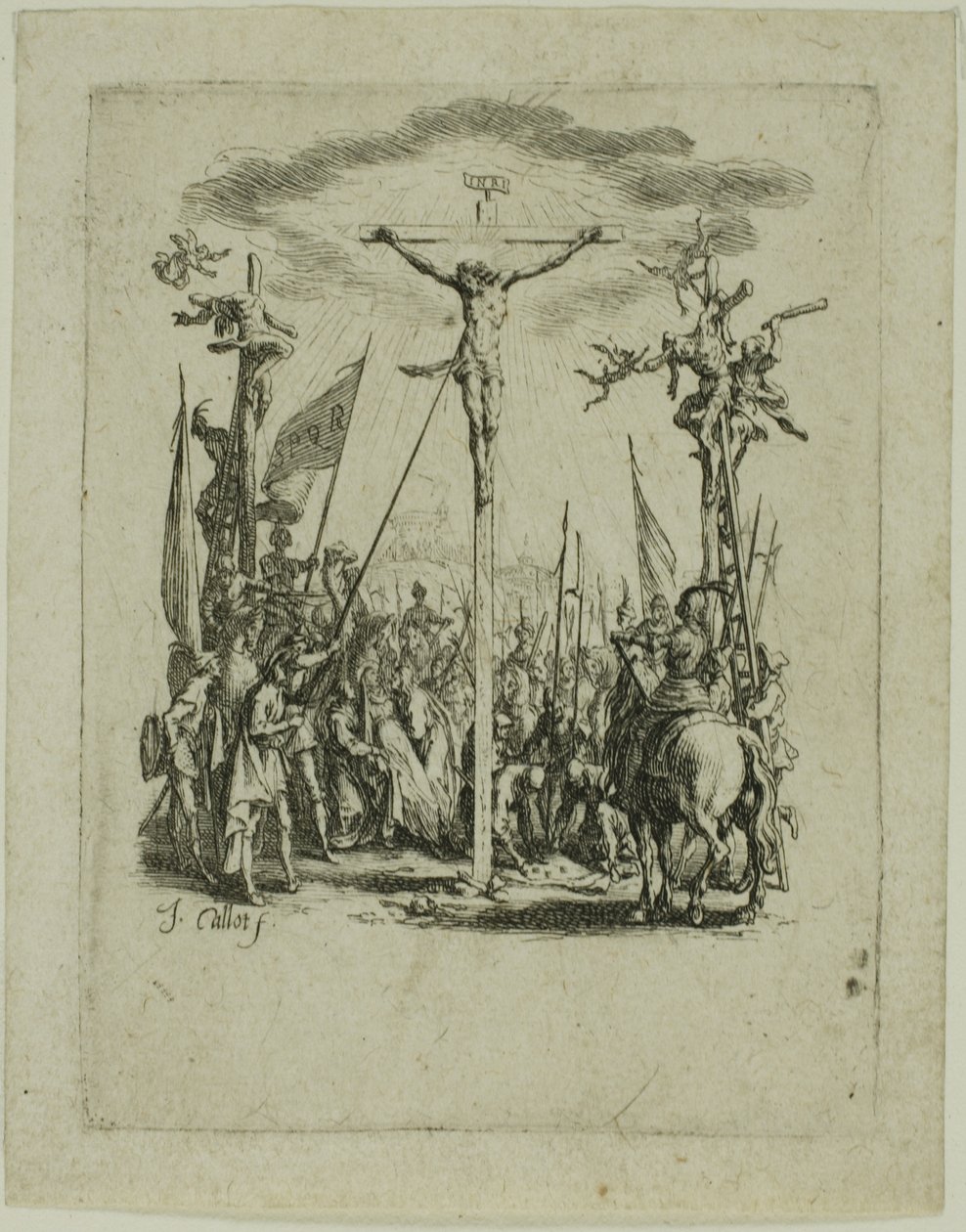 Jesus gennembores med en lanse, fra Den lille passion af Jacques Callot