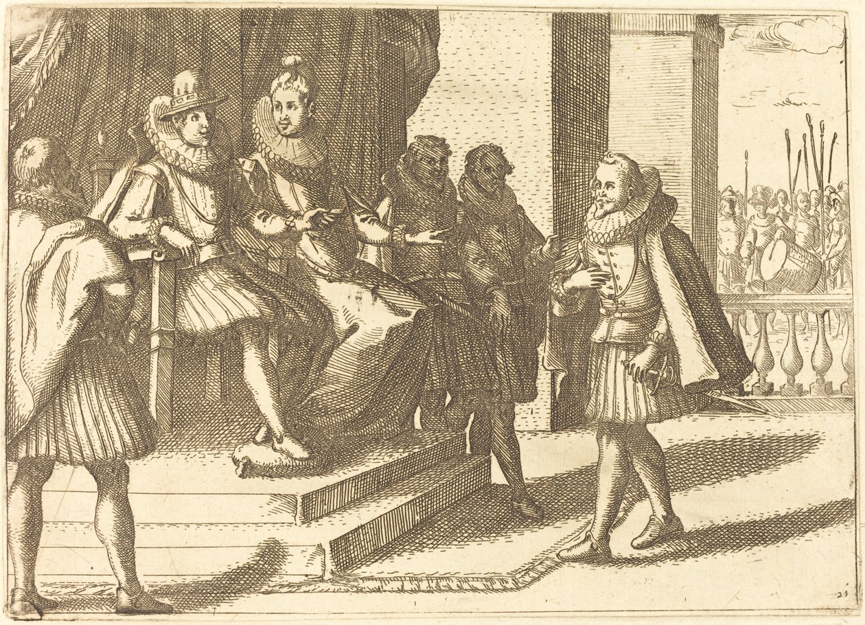 Konge og Dronning i Samråd om Tyrkerne af Jacques Callot