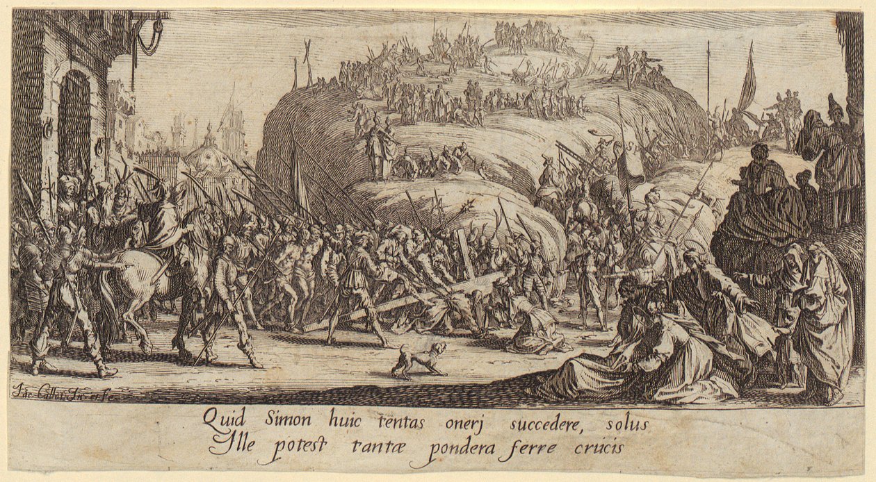 Korsbæringen, blad 6 i serien »Den store passion« af Jacques Callot
