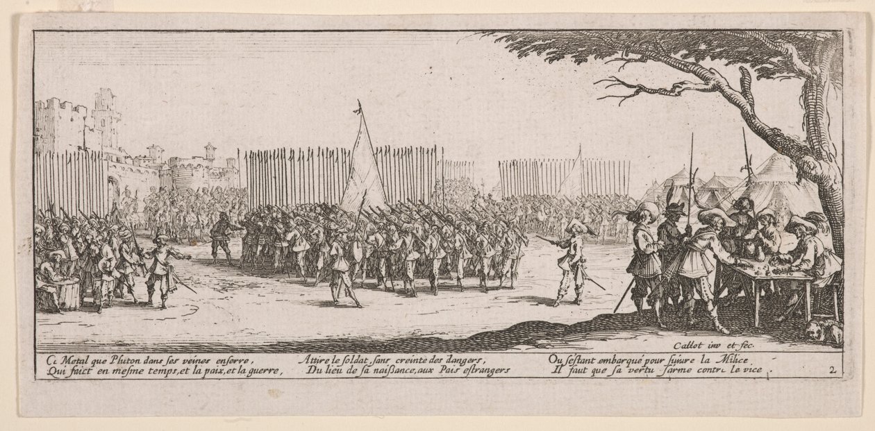 Enrolling the Troops, illustration fra The Large Miseries of War af Jacques Callot