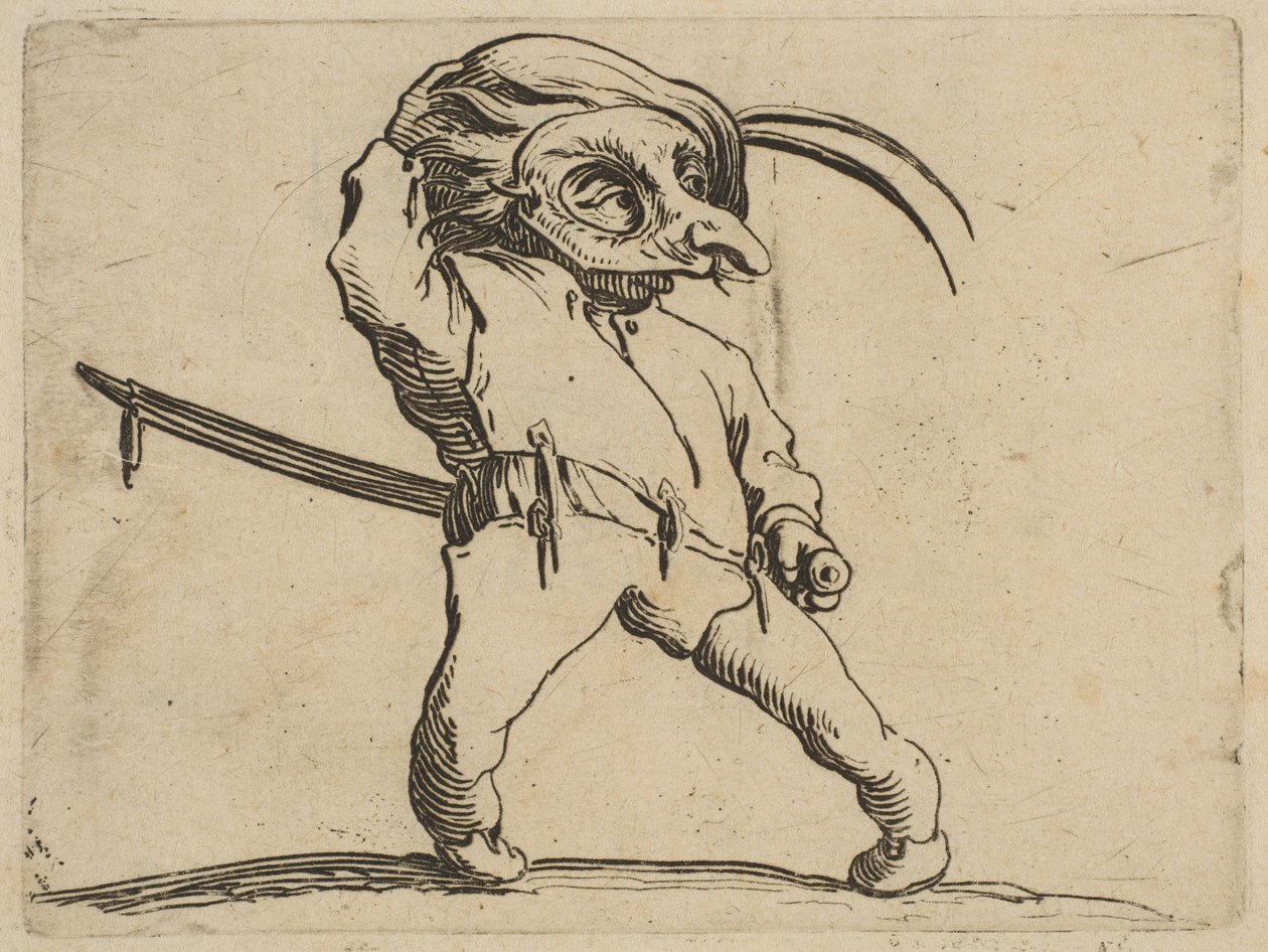 Den maskerede mand med skæve ben, fra Varie Figure ..., 1616-22. af Jacques Callot