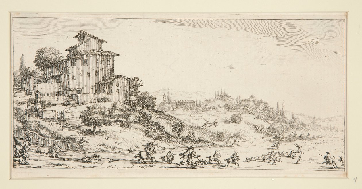 La chasse au cerf (Hjortejagt nær herregården), fra Landscapes for Giovanni de Medici af Jacques Callot