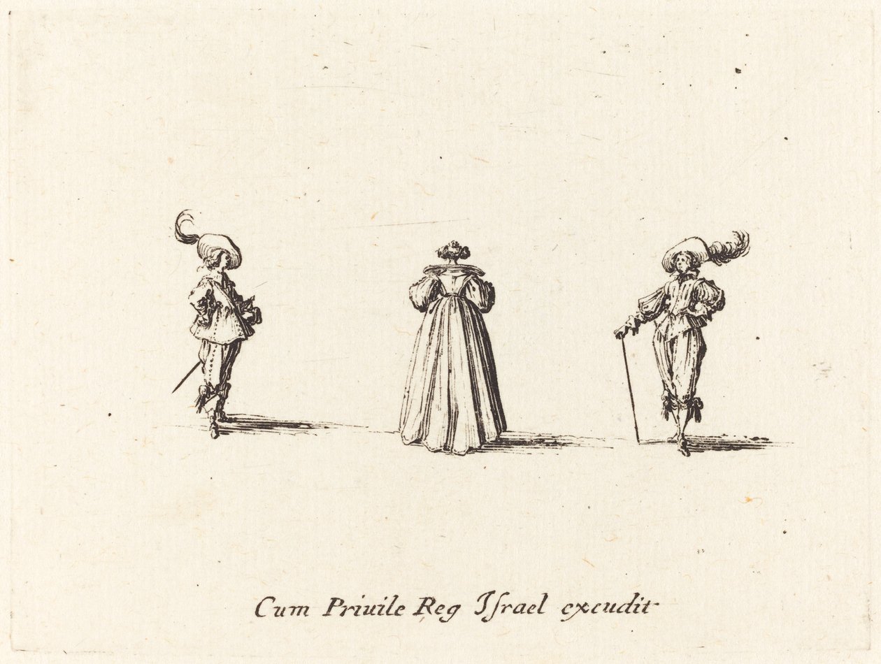 Lady set bagfra, og to herrer af Jacques Callot