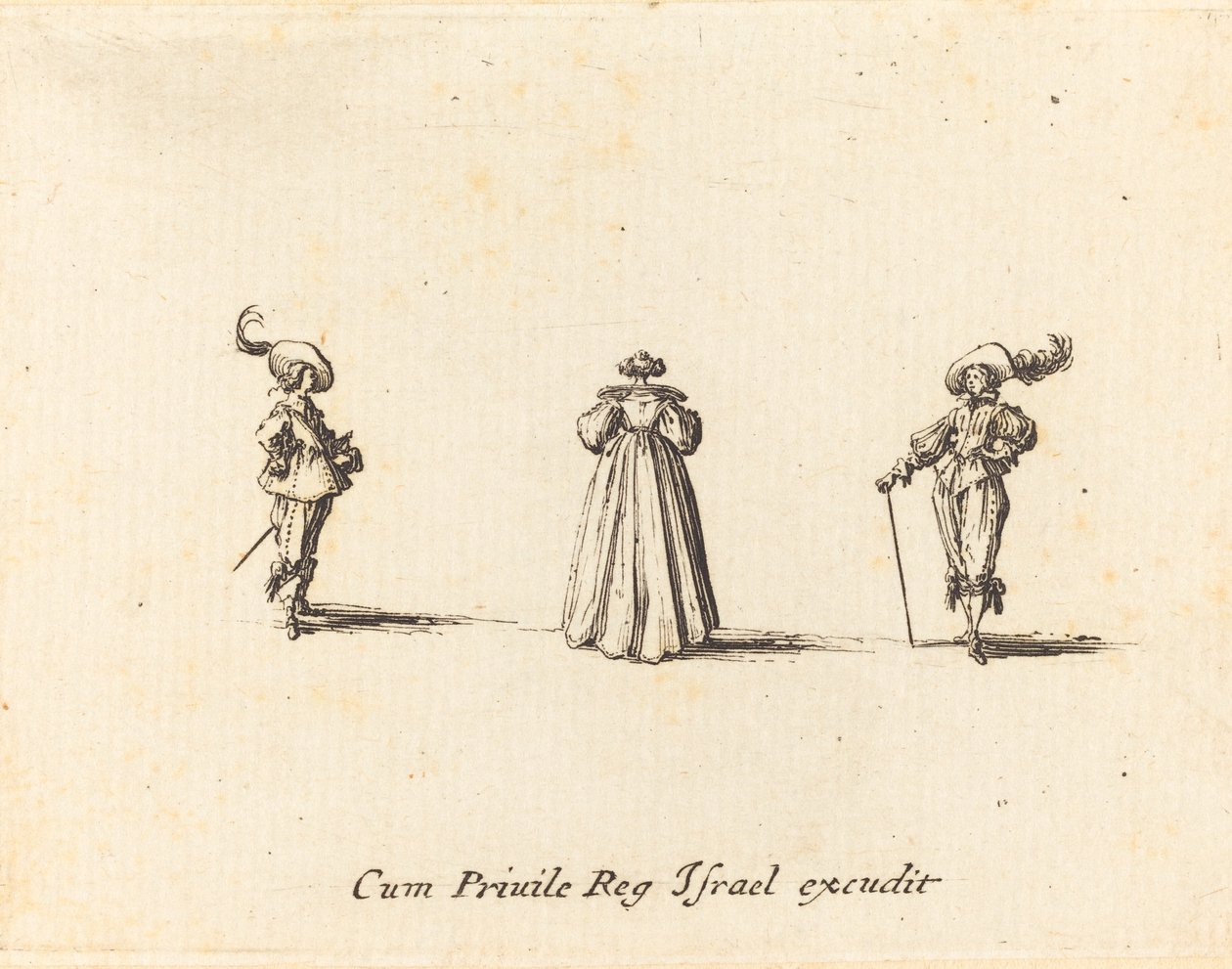 Lady set bagfra, og to herrer af Jacques Callot