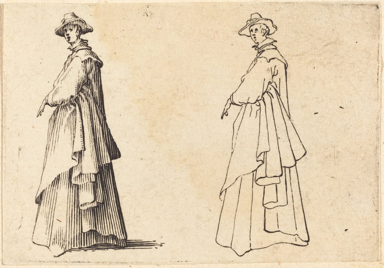Dame i stor frakke af Jacques Callot