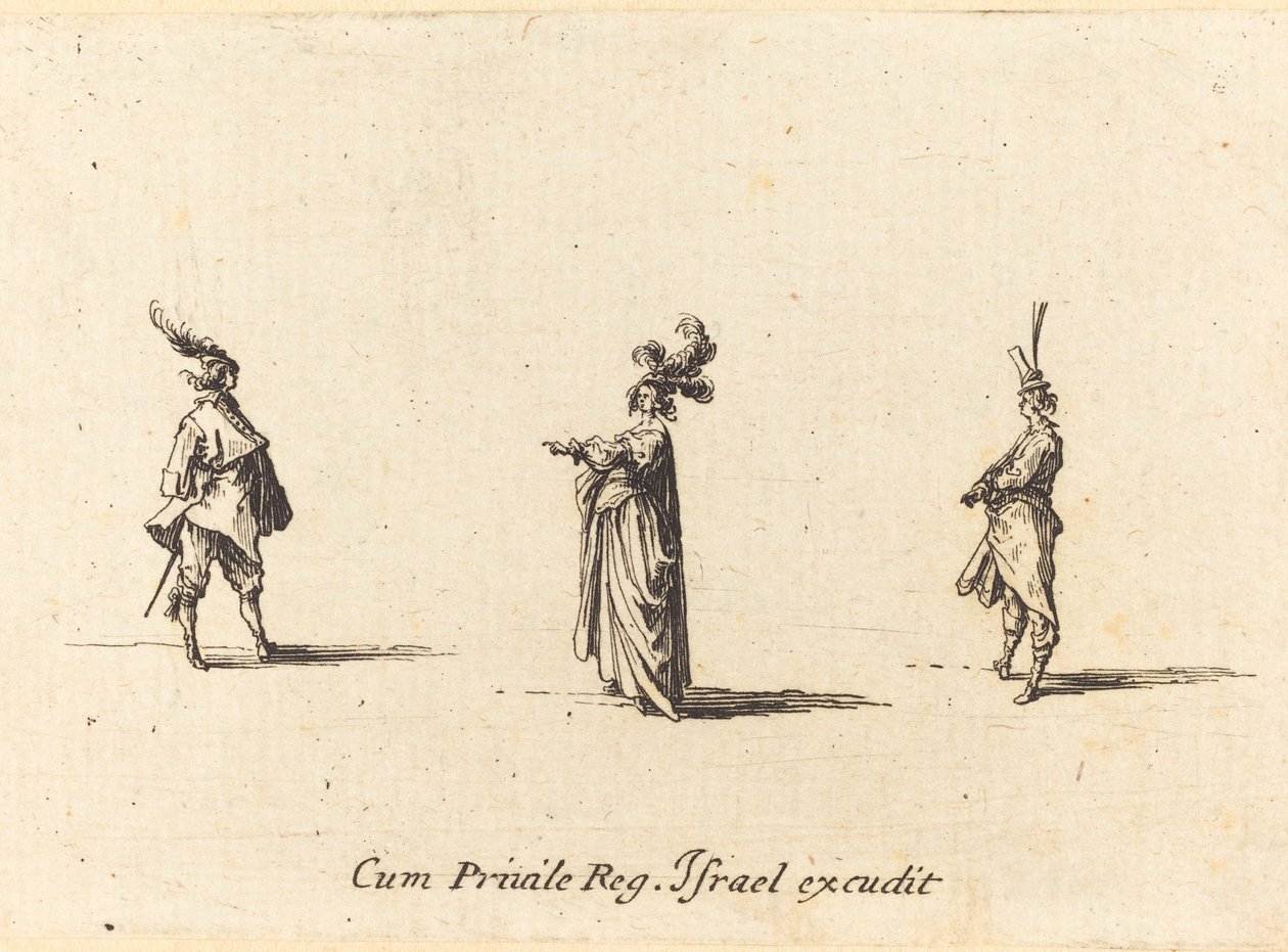 Dame med Plumed Hat, og To Gentlemen af Jacques Callot