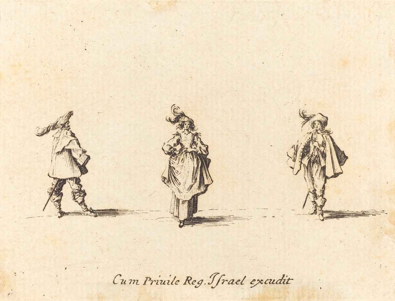 Dame med Plumes og to Herrer af Jacques Callot