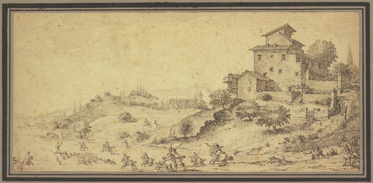 Landskab med hjortejagt af Jacques Callot