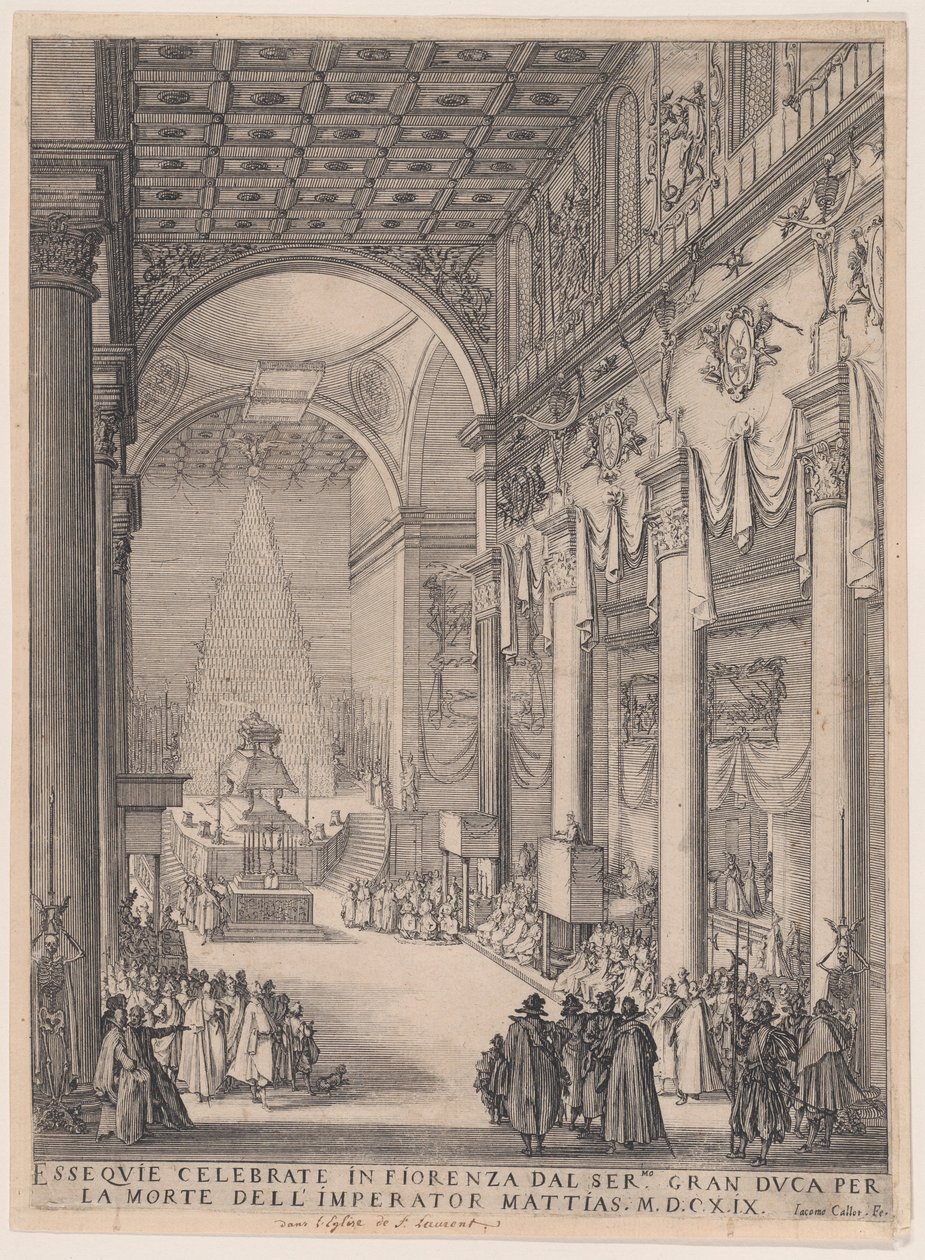 Katafalken for kejser Matthias, også kaldet Den lille prædikant, Firenzes begravelseskapel og Rekviem for kejser Matthias af Jacques Callot