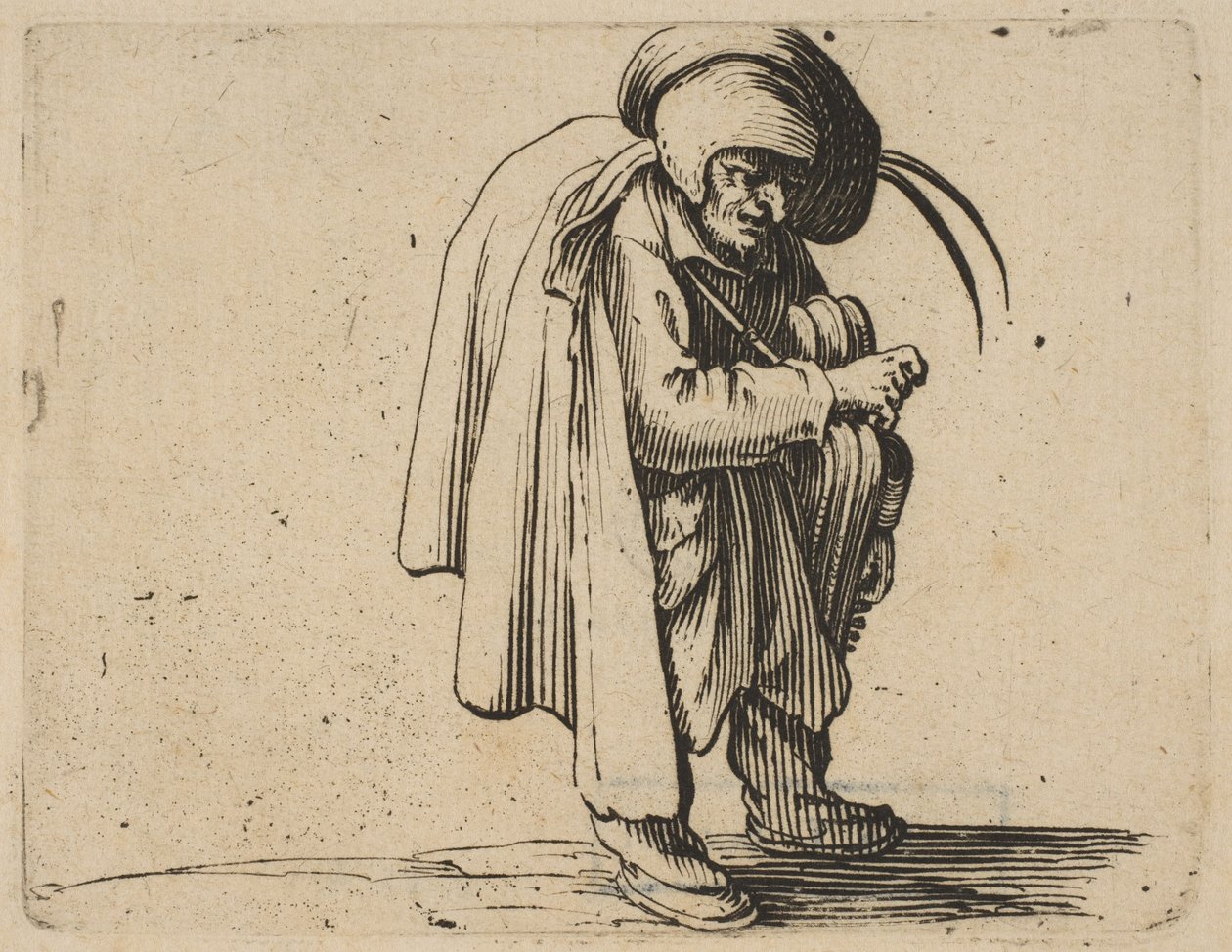 Le Jouer de Vielle The Hurdy-Gurdy Player, fra Varie Figure Gobbi, suite kaldet aus..., 1616-22. af Jacques Callot