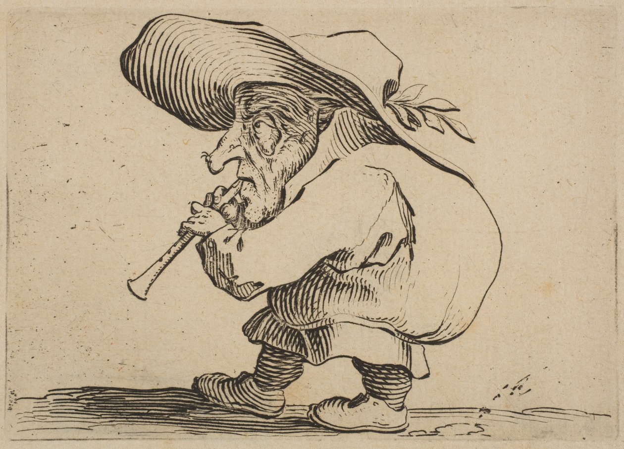 Le Joueur de Flageolet The Flageolet Player, fra Varie Figure Gobbi, suite kaldet a..., 1616-22. af Jacques Callot