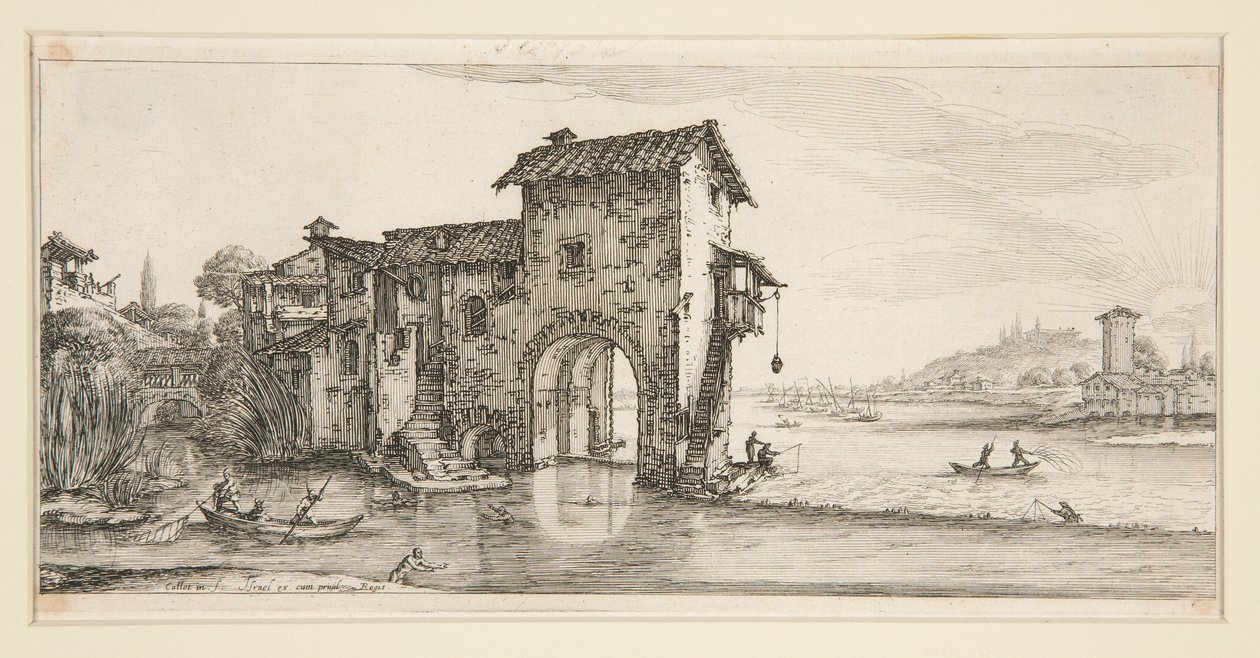 Vandmøllen, fra Landskaber for Giovanni de Medici af Jacques Callot