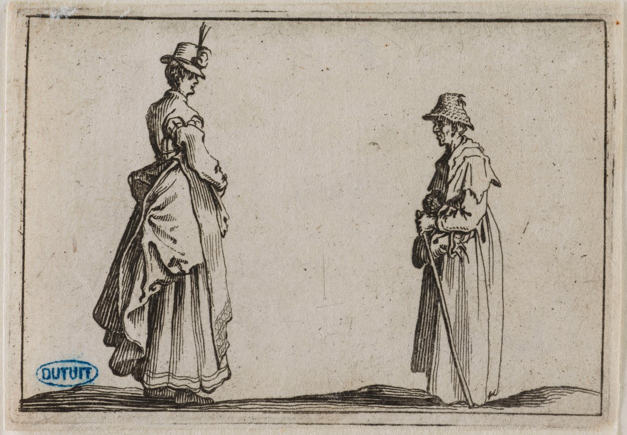 Lunerne, to kvinder i profil. Nittende nummer i serien på 50 stik graveret i Firenze (Lieure 232, Meaume 804) af Jacques Callot