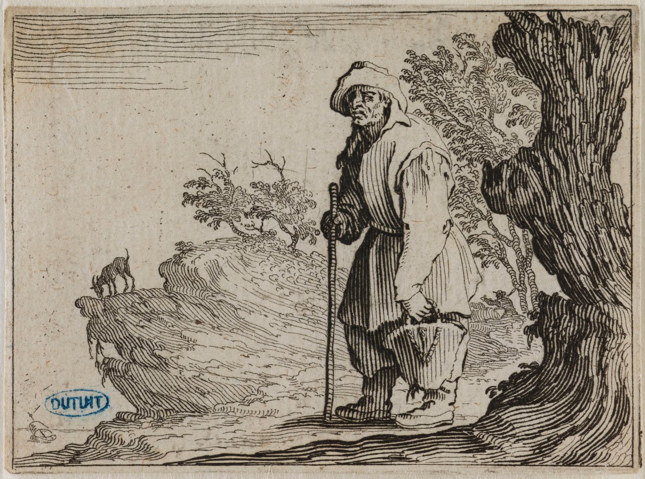 Kapricerne, Bonden, der bærer sin sæk. Enogtredivte blad i serien på 50 blade, graveret i Nancy (Lieure 458, Meaume 827) af Jacques Callot