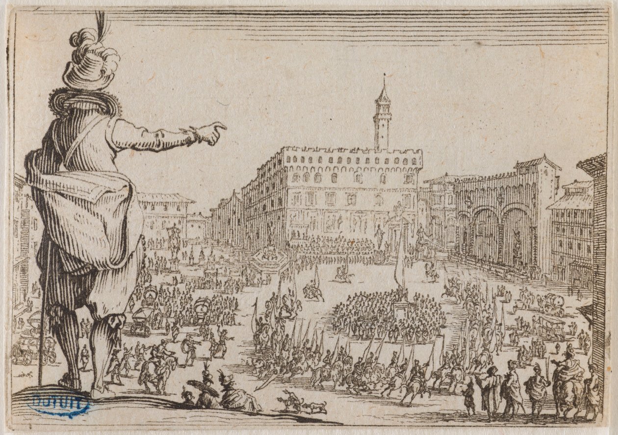 Lunerne, En fest på Piazza della Signoria i Firenze. Seksogfyrretyvende nummer i serien på 50 raderinger udført i Nancy (Lieure 473, Meaume 859) af Jacques Callot