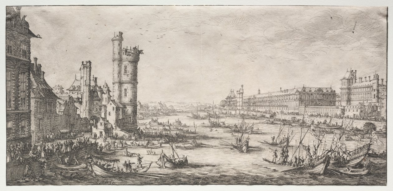 De to fantastiske udsigter over Paris: Udsigt over Louvre af Jacques Callot