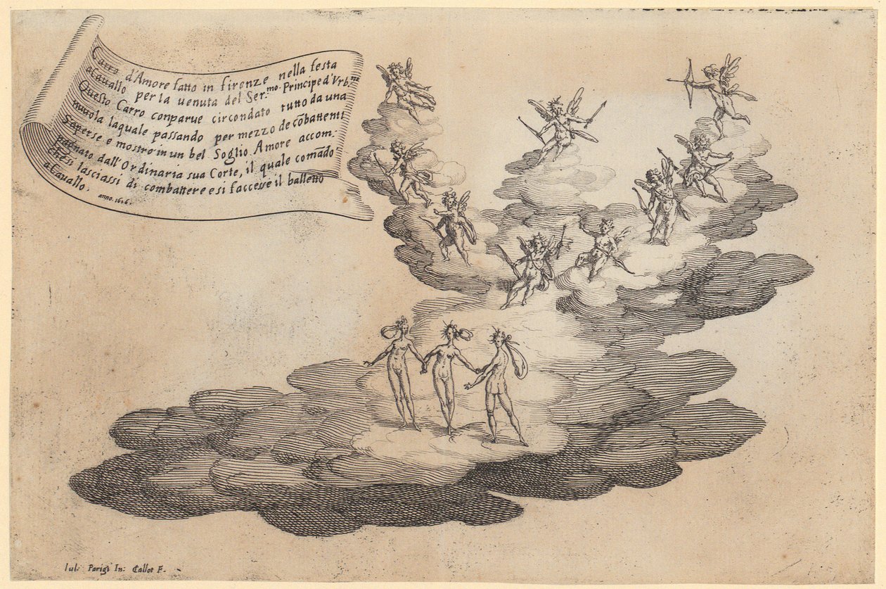 Kærlighedens vogn, blad 5 i serien »Skønhedens krig« af Jacques Callot