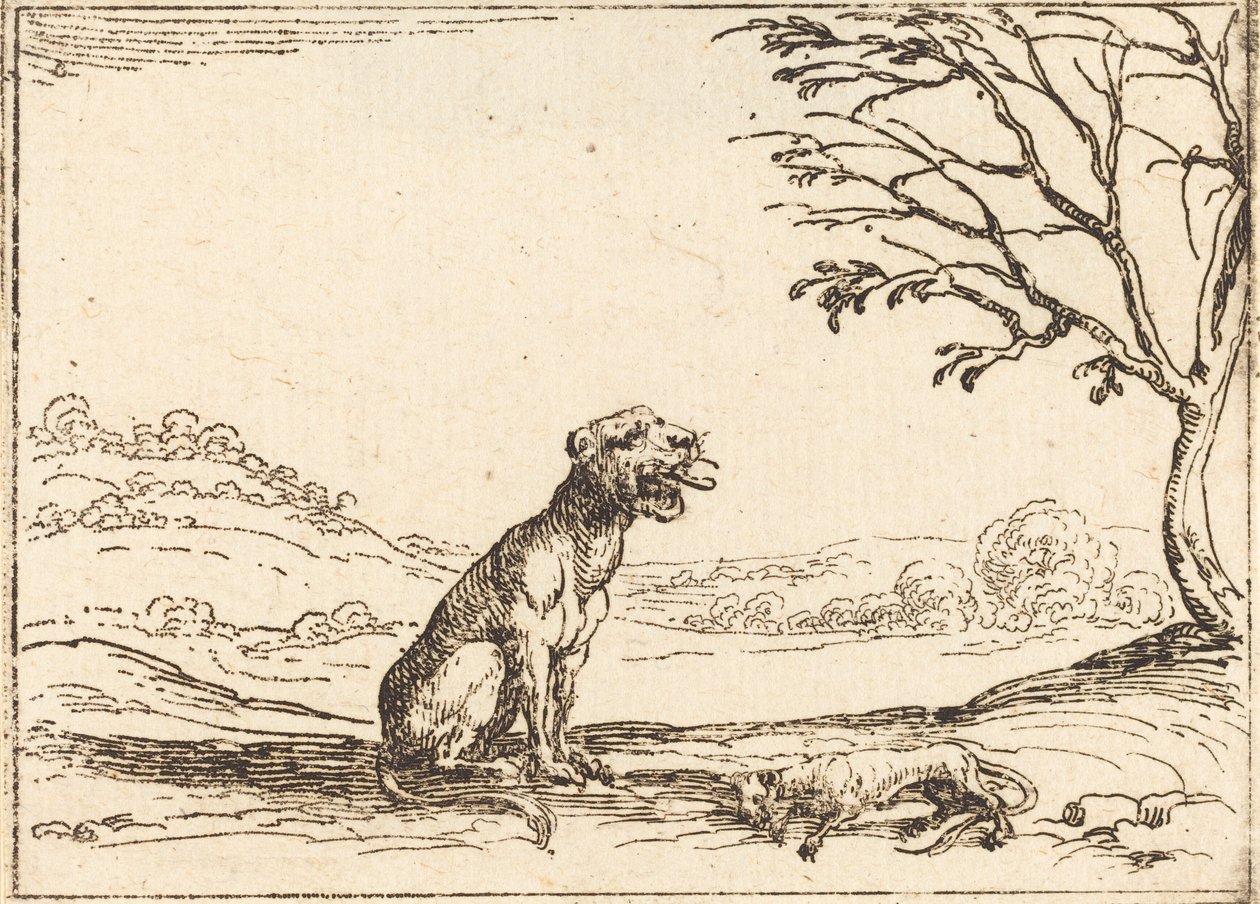 Løvinde sørger over sin unge af Jacques Callot