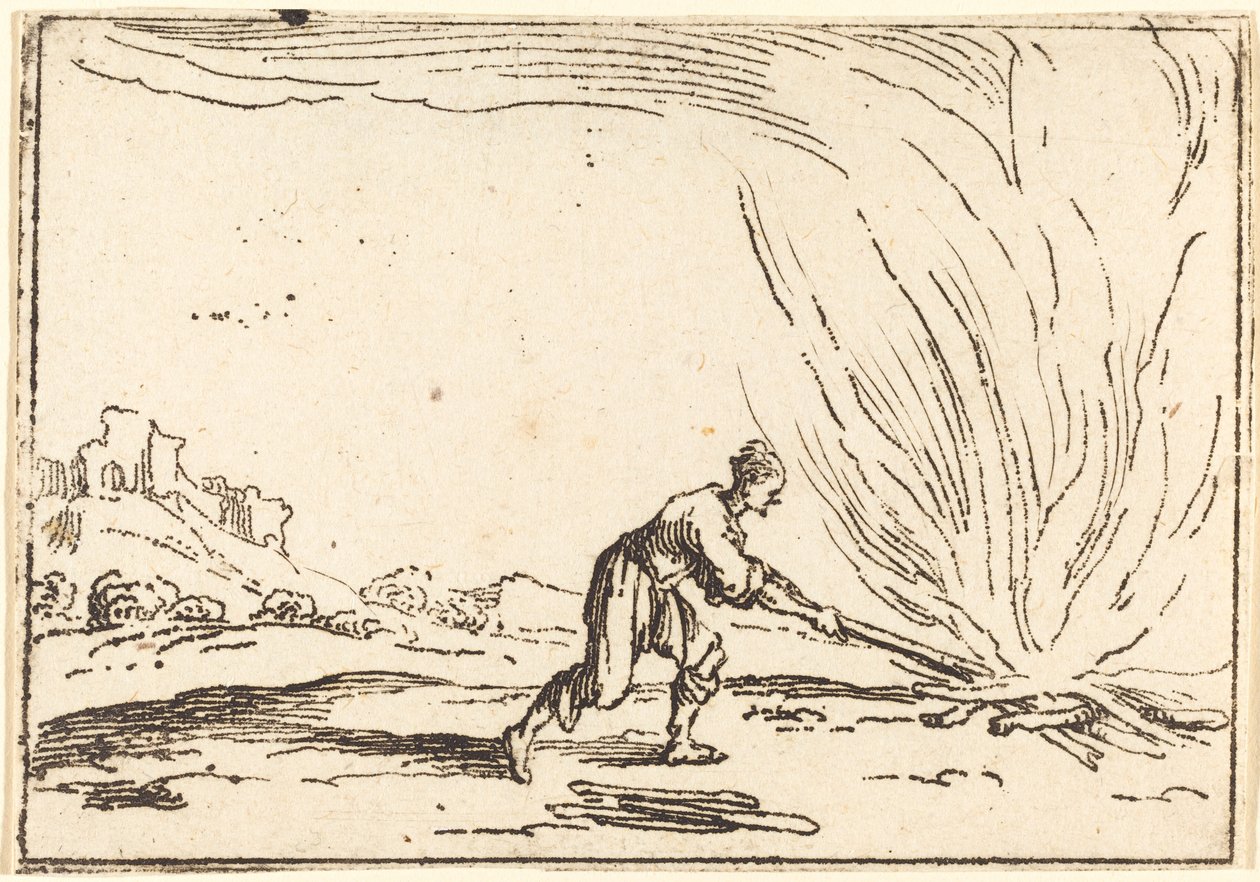 Mand, der deltager i en brand af Jacques Callot