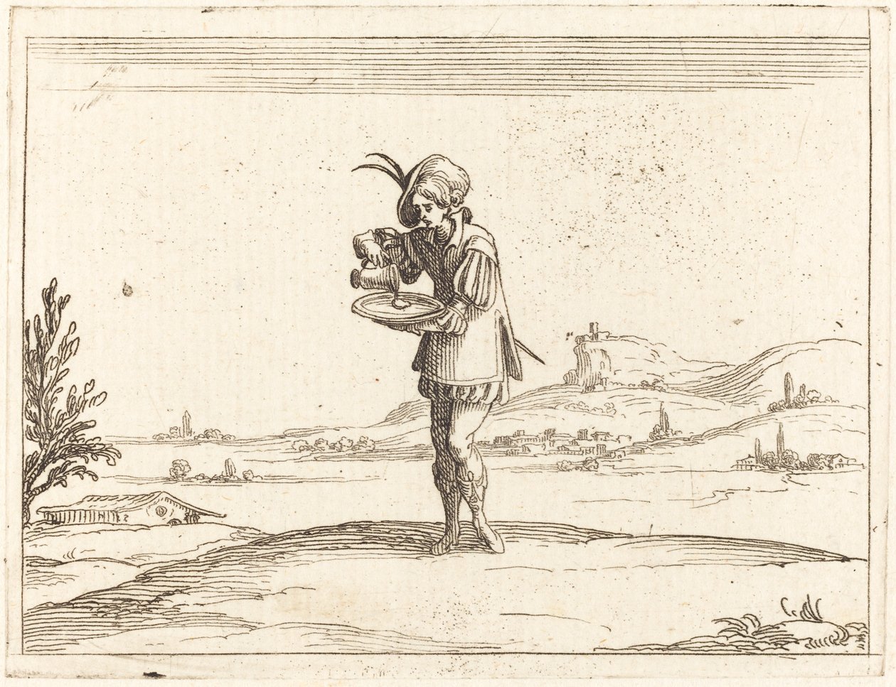 Mand vasker en perle. af Jacques Callot