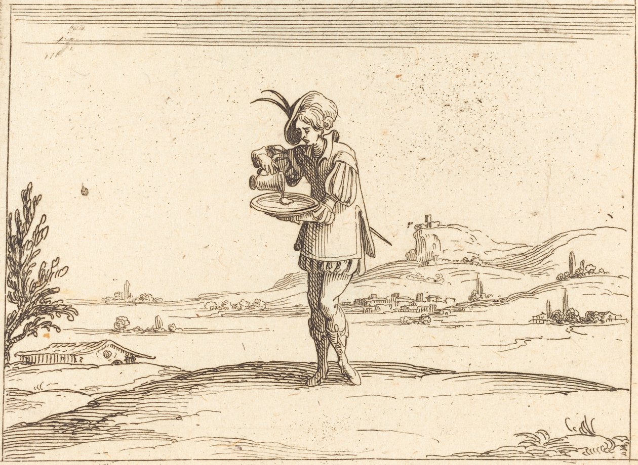 Mand vasker en perle af Jacques Callot