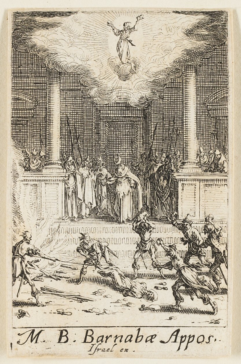 Sankt Barnabys martyrium, planche femten fra Apostlenes martyrier af Jacques Callot