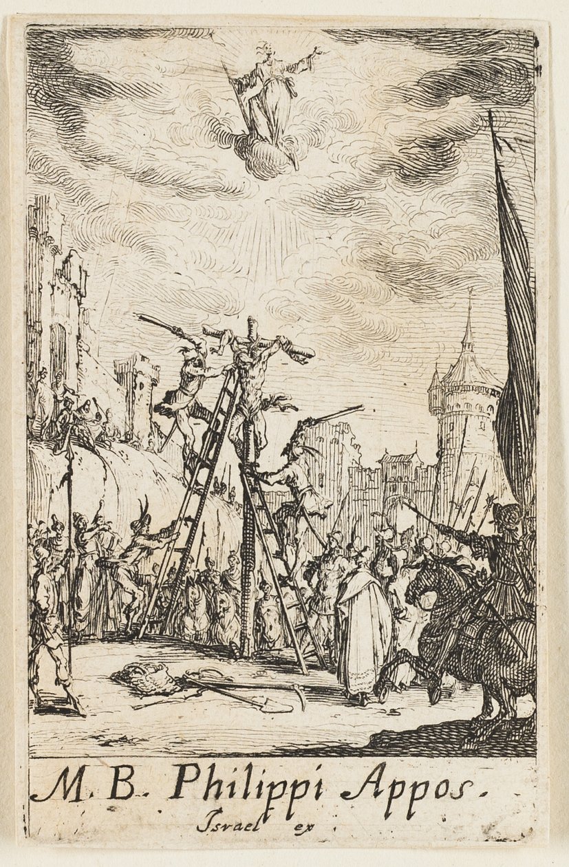 Sankt Philippes martyrium, planche otte fra Apostlenes martyrier af Jacques Callot