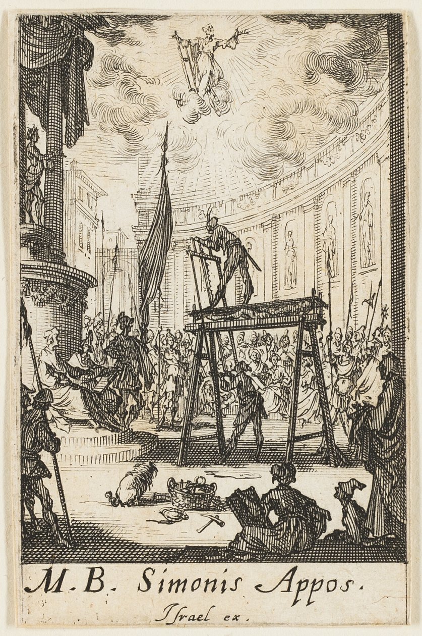 Sankt Simons martyrium, planche ti fra Apostlenes martyrier af Jacques Callot