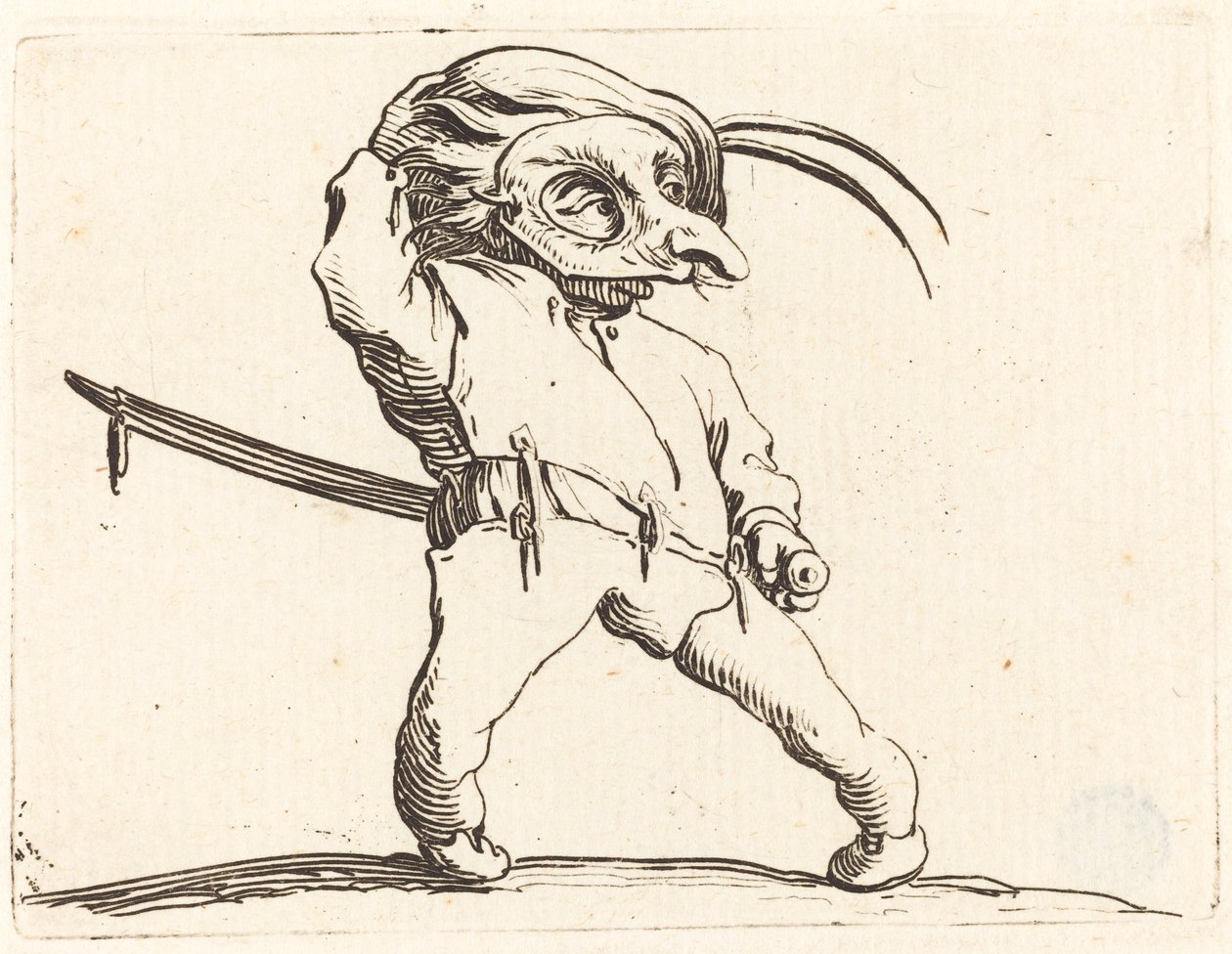 Maskeret mand med snoede fødder, ca. 1622. af Jacques Callot