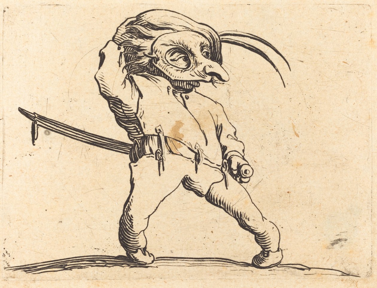 Maskeret mand med snoede fødder, ca. 1622. af Jacques Callot