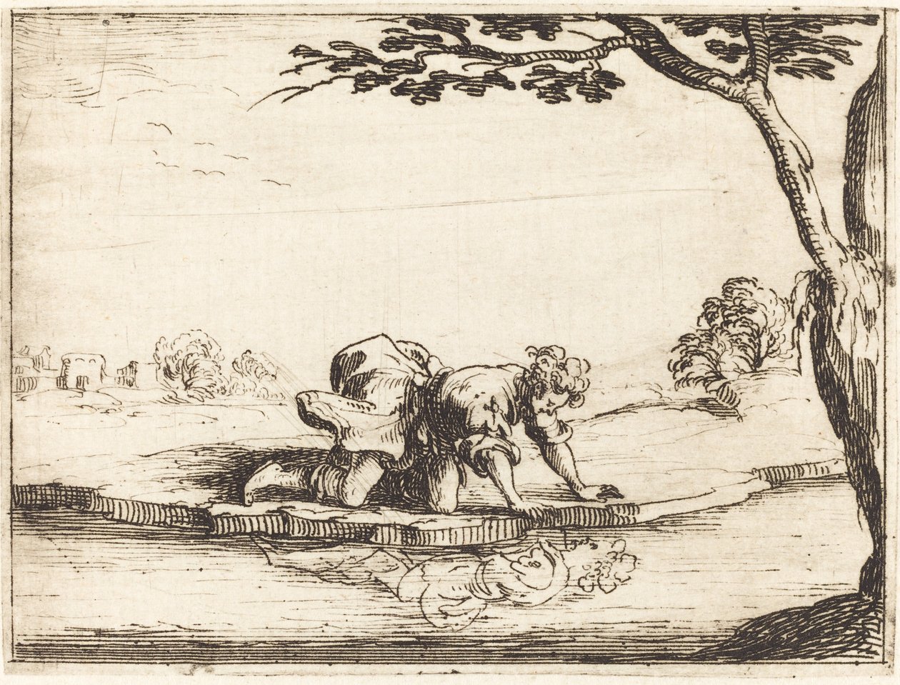 Narcissus kigger i vandet af Jacques Callot