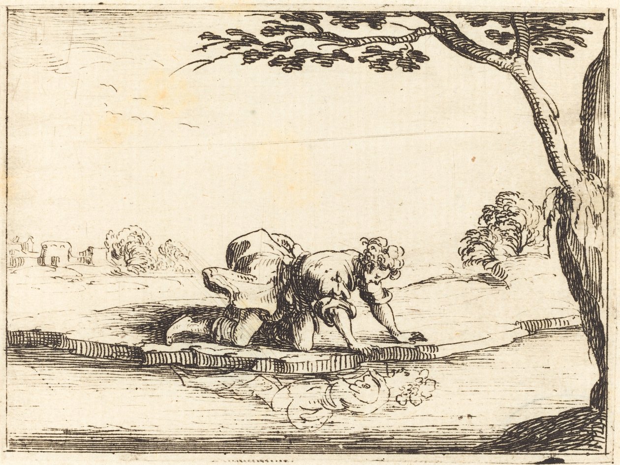 Narcissus ser i vandet, 1628. af Jacques Callot