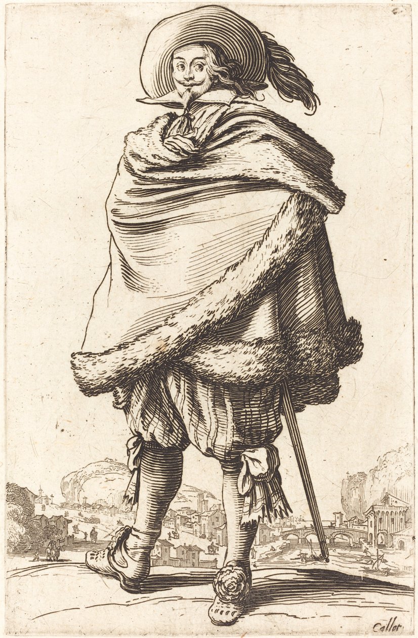 Ædel mand svøbt i en kappe trimmet med pels af Jacques Callot
