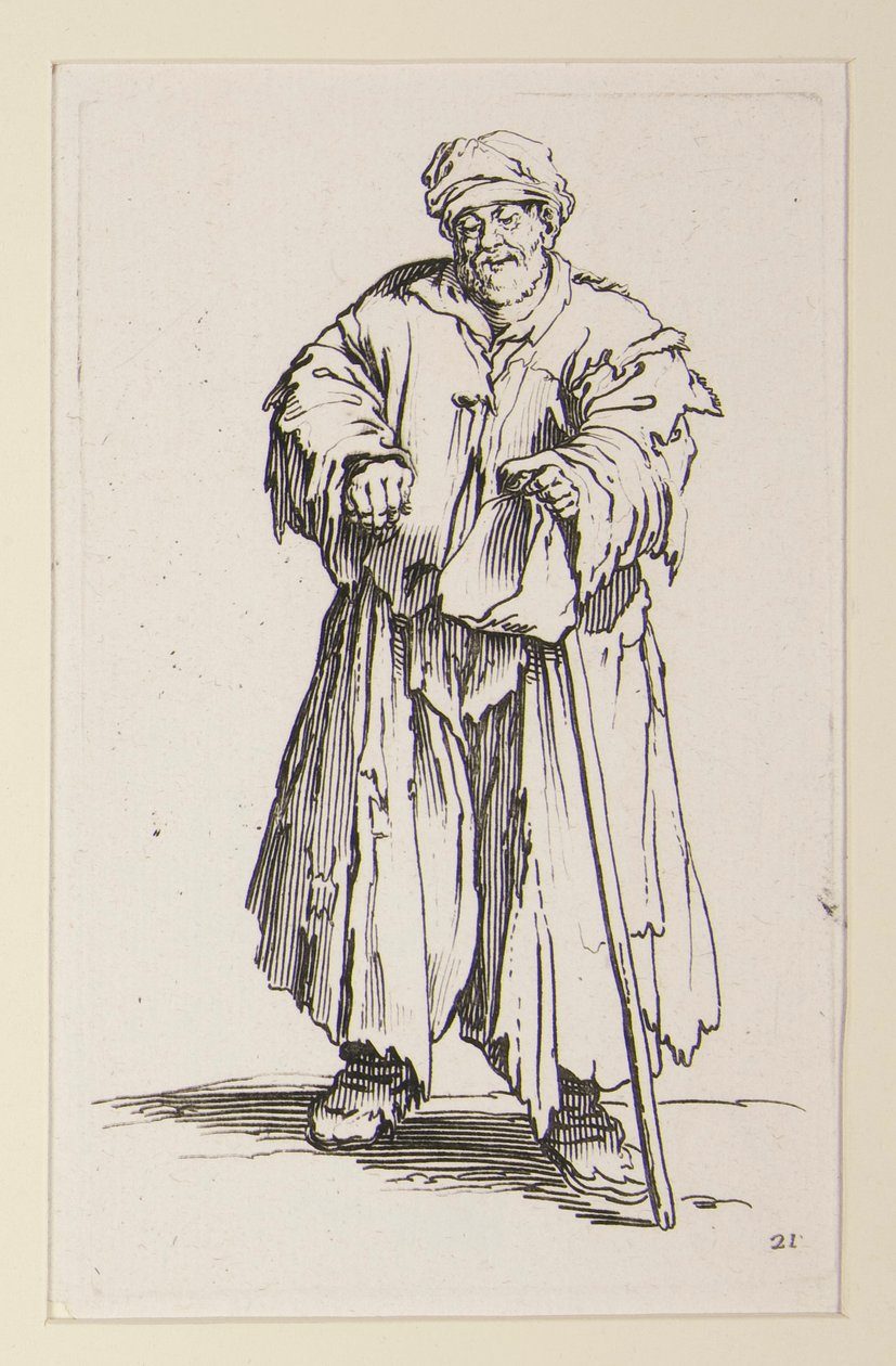 Fed mand med sænkede øjne, fra tiggerne (Le mendiant obese aux yeux baisses) af Jacques Callot
