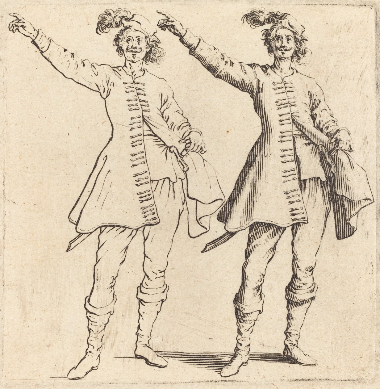 Officer, med udstrakt arm, set forfra, 1617 og 1621. af Jacques Callot