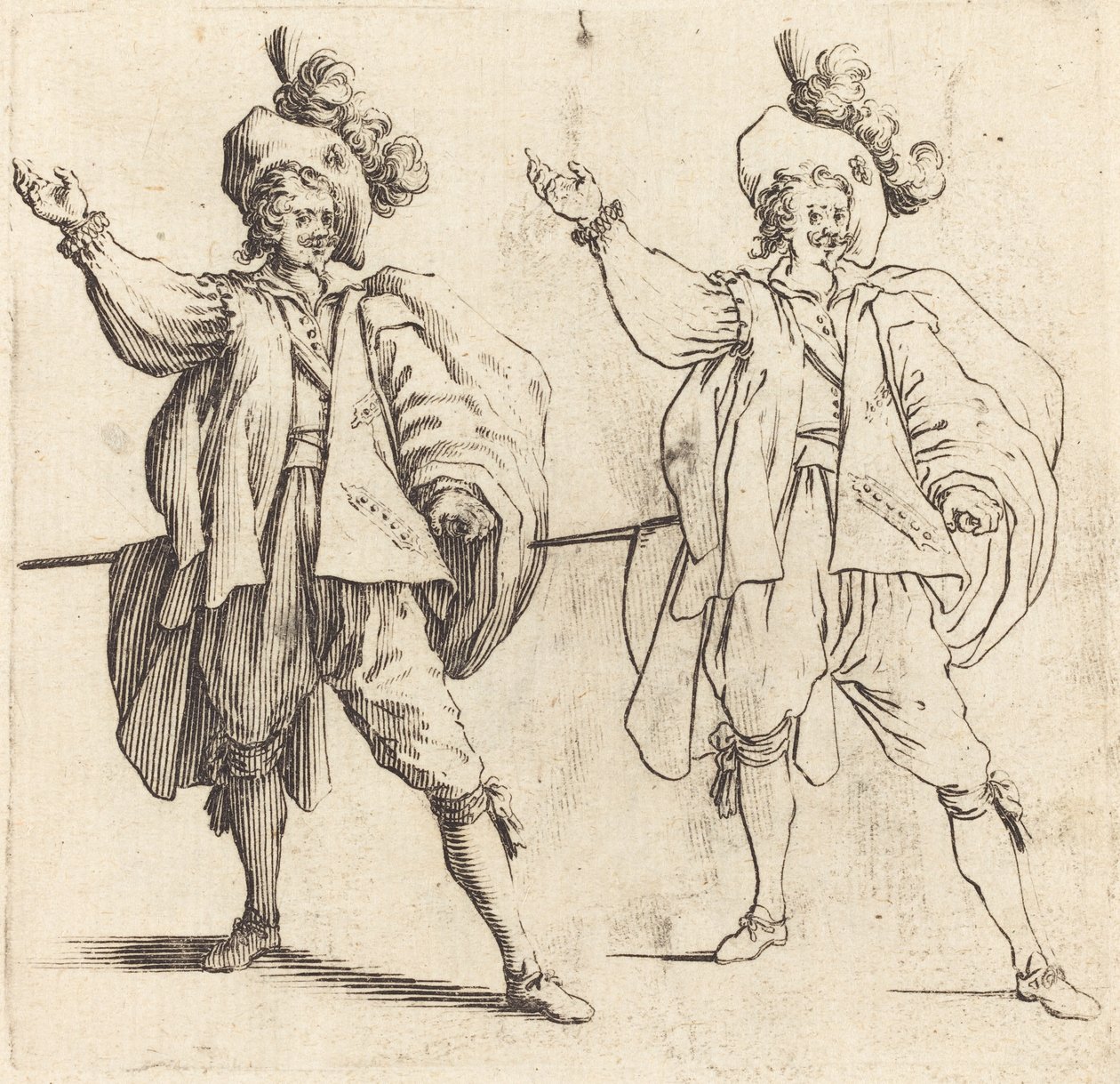 Officer med stor fane, set forfra af Jacques Callot