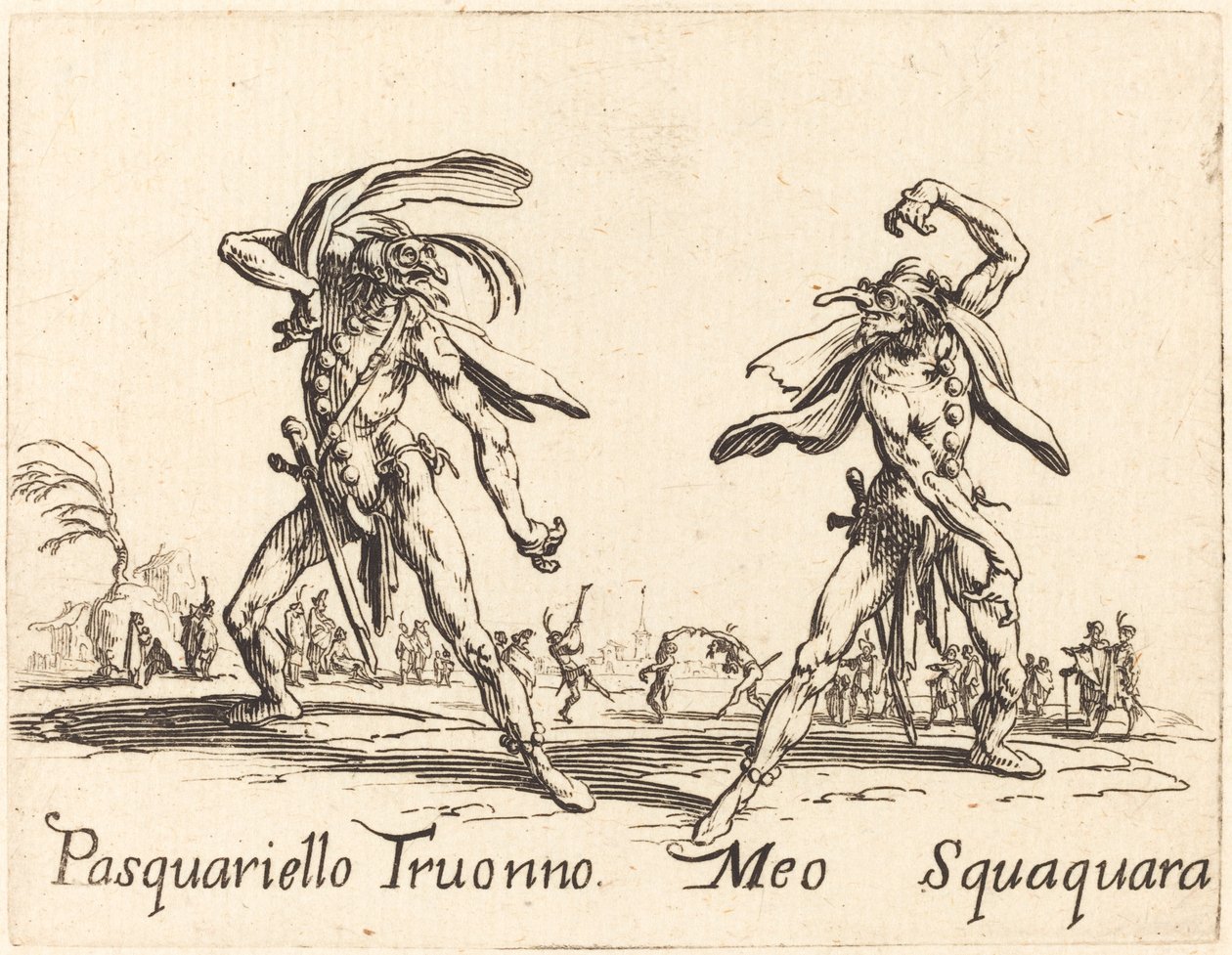 Pasquariello Truonno og Meo Squaquara, ca. 1622. af Jacques Callot